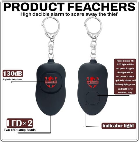 Fightsense Personal Alarm Keychain with Snap Hook, 130dB Siren Safety Alarm for Women LED Light (300m Audible) (Cyan) in Saudi Arabia