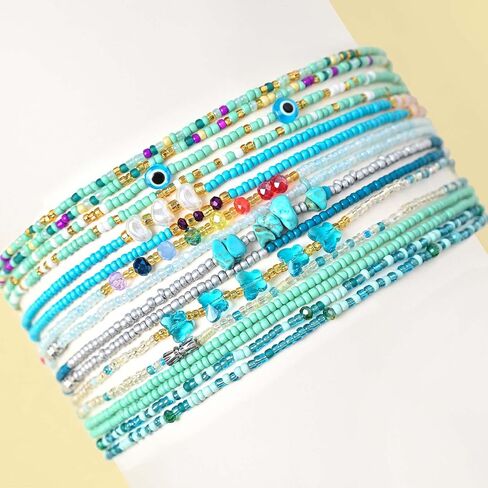 ELABEST Adjustable Handmade Waist Beads Stretchy 23-52 inch 8Pcs Chakra Yoga Body Belly Beaded Women Waist, Anklet, Bracelet, Necklace Jewelry with Screw clasp in Saudi Arabia