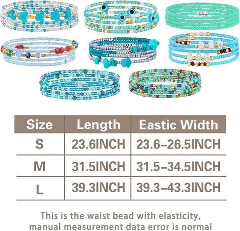 ELABEST Adjustable Handmade Waist Beads Stretchy 23-52 inch 8Pcs Chakra Yoga Body Belly Beaded Women Waist, Anklet, Bracelet, Necklace Jewelry with Screw clasp in Saudi Arabia