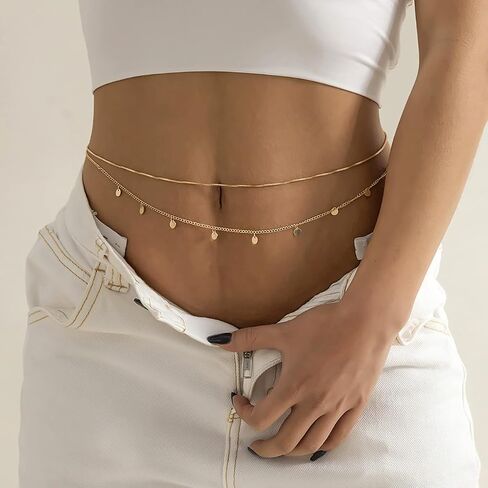 Gold Body Chain for Women Dainty Sexy Belly Chains Simple Adjustable Summer Beach Waterproof Body Jewelry For Women in Saudi Arabia
