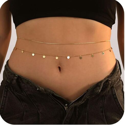 Gold Body Chain for Women Dainty Sexy Belly Chains Simple Adjustable Summer Beach Waterproof Body Jewelry For Women in Saudi Arabia