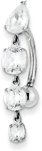 Solid 10K White Gold Tops Down 4 Dangle Cubic Zirconia CZs Belly Dangle in Saudi Arabia