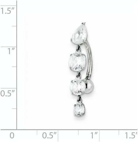 Solid 10K White Gold Tops Down 4 Dangle Cubic Zirconia CZs Belly Dangle in Saudi Arabia