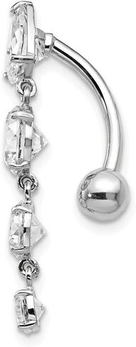 Solid 10K White Gold Tops Down 4 Dangle Cubic Zirconia CZs Belly Dangle in Saudi Arabia