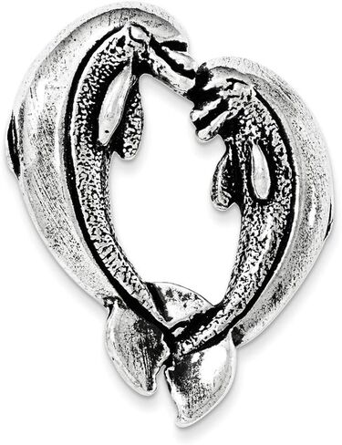Solid 925 Sterling Silver Antiqued Nose To Nose Dolphin Heart Chain Slide in Saudi Arabia