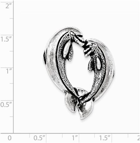 Solid 925 Sterling Silver Antiqued Nose To Nose Dolphin Heart Chain Slide in Saudi Arabia