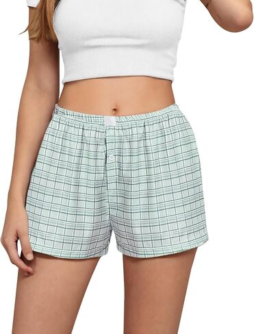 Boxer Shorts for Women Summer Gingham Soft Comfy Lightweight Pajamas Lounge Sleep Pj Plaid Shorts Y2K Beach Bottoms in Saudi Arabia