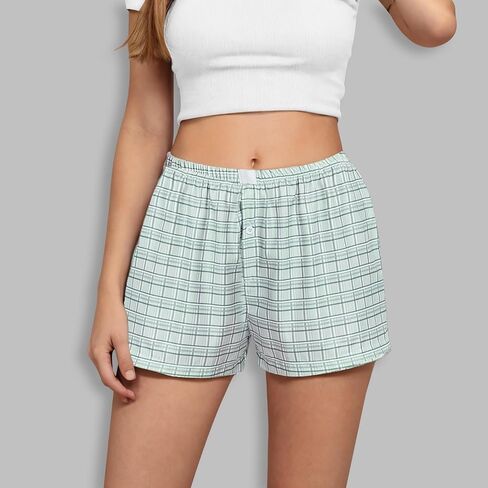 Boxer Shorts for Women Summer Gingham Soft Comfy Lightweight Pajamas Lounge Sleep Pj Plaid Shorts Y2K Beach Bottoms in Saudi Arabia