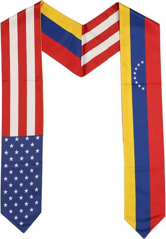 USA And Venezuela Flag Graduation Stole, Satin Embroidery Graduation Sash for International Students, 72 Inch Length. in Saudi Arabia