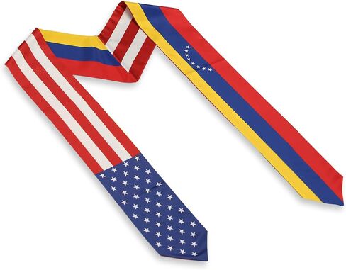 USA And Venezuela Flag Graduation Stole, Satin Embroidery Graduation Sash for International Students, 72 Inch Length. in Saudi Arabia