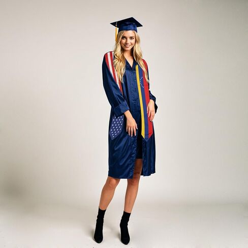 USA And Venezuela Flag Graduation Stole, Satin Embroidery Graduation Sash for International Students, 72 Inch Length. in Saudi Arabia