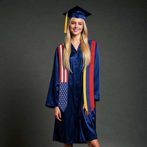 USA And Venezuela Flag Graduation Stole, Satin Embroidery Graduation Sash for International Students, 72 Inch Length. in Saudi Arabia