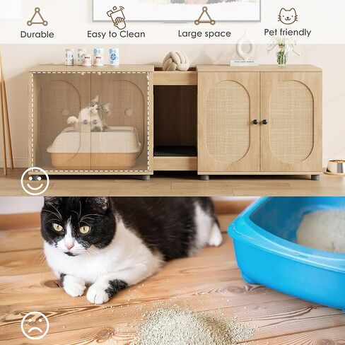 صندوق فضلات القطط من IDEALHOUSE، مقاس 55.1 بوصة، أثاث صندوق فضلات مزدوج، صندوق فضلات القطط الكبير، صندوق فضلات القطط لقطتين، خزانة فضلات القطط المخفية، قفص مزدوج مع وسادة فضلات القطط in Kuwait