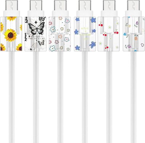 6 Pcs Cute Cord Protector，Cable Protectors for Cords Flower Transparent Charger Protector Type-C Ptu Heart Protector De Cargador，Phone Cord Protector，Charger Accessories in Saudi Arabia