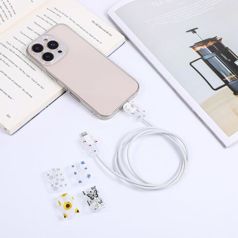 6 Pcs Cute Cord Protector，Cable Protectors for Cords Flower Transparent Charger Protector Type-C Ptu Heart Protector De Cargador，Phone Cord Protector，Charger Accessories in Saudi Arabia
