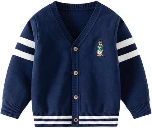 Toddler Boys V-Neck Cartoon Embroidery Button-up Cardigan Cute Fall Winter Long Sleeve Warm Jacket Outerwear in Saudi Arabia