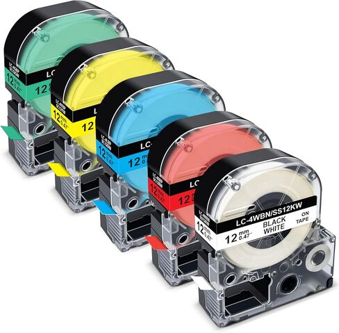 Pristar Compatible Label Tape Replacement for Epson LK-4WBN LK-4TBN LK-4LBP LK-4RBP LK-4YBW LK-4GBP 12mm 0.47" Work for Epson LabelWorks LW-300 LW-400 LW-500 LW-600P LW-700 Label Maker, 6-Pack in Saudi Arabia