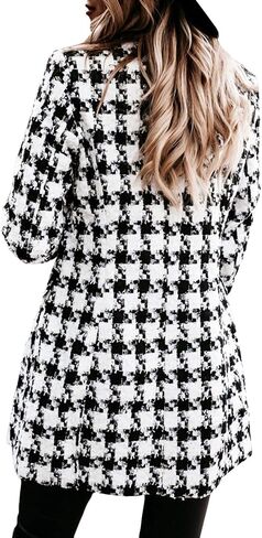 Sexyshine Women Women's Houndstooth معطف مزدوج الصدر من Notch Lapel Wool Blend Pea Coat Mid Long Plaid Blazer Jacket in Saudi Arabia