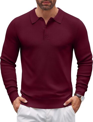 COOFANDY Mens Knit Polo Sweater Long Sleeve Polo Sweaters Casual Knitted Button Collar Pullover Sweater in Saudi Arabia