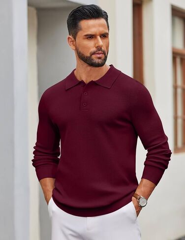 COOFANDY Mens Knit Polo Sweater Long Sleeve Polo Sweaters Casual Knitted Button Collar Pullover Sweater in Saudi Arabia