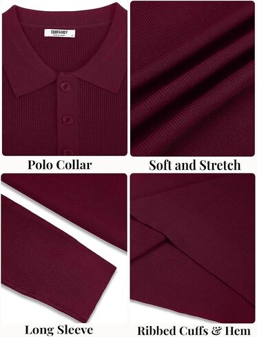 COOFANDY Mens Knit Polo Sweater Long Sleeve Polo Sweaters Casual Knitted Button Collar Pullover Sweater in Saudi Arabia