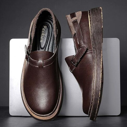 Men's Loafers Vintage Buckle Business Casual Shoes Formal Wedding Party Office Work Suit Party Leather Shoes, Black, Brown, Yellow in Saudi Arabia
