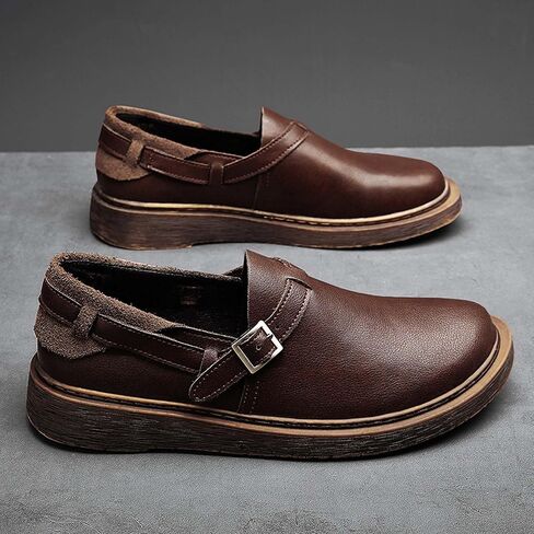 Men's Loafers Vintage Buckle Business Casual Shoes Formal Wedding Party Office Work Suit Party Leather Shoes, Black, Brown, Yellow in Saudi Arabia