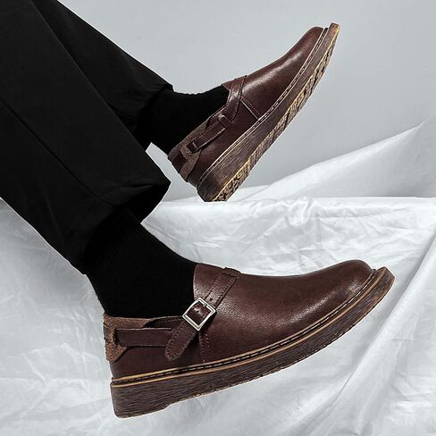 Men's Loafers Vintage Buckle Business Casual Shoes Formal Wedding Party Office Work Suit Party Leather Shoes, Black, Brown, Yellow in Saudi Arabia