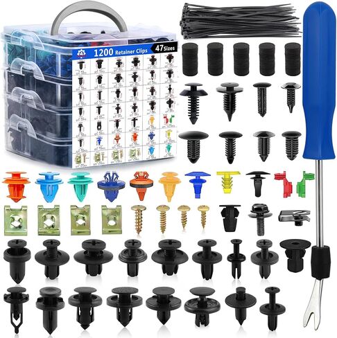Car Push Retainer Clips 1430PCS Auto Fasteners Assortment-47 Most Popular Sizes Nylon Bumper Fender Rivets with 15 Cable Ties and Blue Fastener Remover for Ford GM Toyota Honda Chrysler Benz Nissan in Kuwait