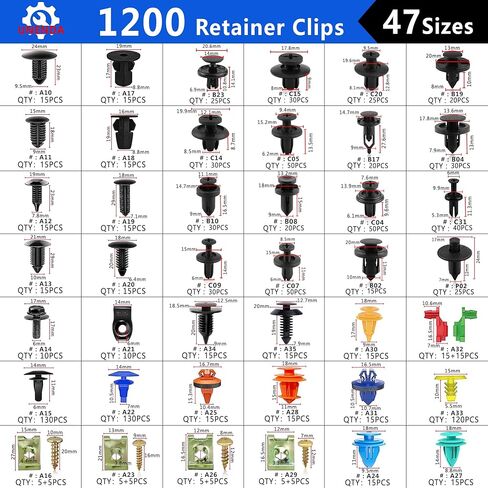 Car Push Retainer Clips 1430PCS Auto Fasteners Assortment-47 Most Popular Sizes Nylon Bumper Fender Rivets with 15 Cable Ties and Blue Fastener Remover for Ford GM Toyota Honda Chrysler Benz Nissan in Kuwait