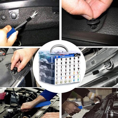 Car Push Retainer Clips 1430PCS Auto Fasteners Assortment-47 Most Popular Sizes Nylon Bumper Fender Rivets with 15 Cable Ties and Blue Fastener Remover for Ford GM Toyota Honda Chrysler Benz Nissan in Kuwait