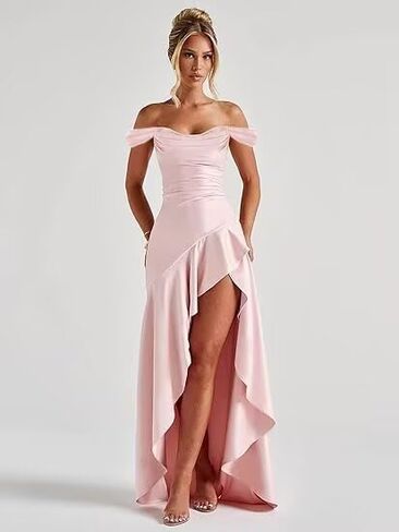 فساتين حفلة موسيقية خارج الكتف طويلة الساتان الساتان حورية البحر الفستان المسائي الرسمي مع فتحة in Kuwait