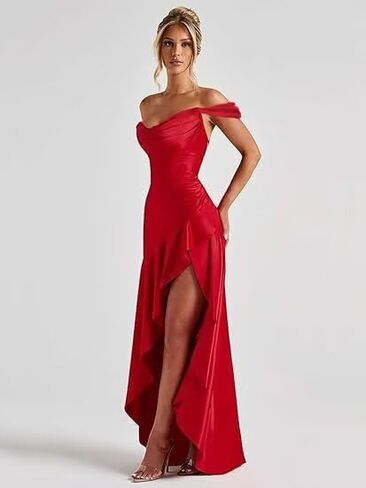 فساتين حفلة موسيقية خارج الكتف طويلة الساتان الساتان حورية البحر الفستان المسائي الرسمي مع فتحة in Kuwait