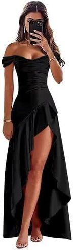 فساتين حفلة موسيقية خارج الكتف طويلة الساتان الساتان حورية البحر الفستان المسائي الرسمي مع فتحة in Kuwait