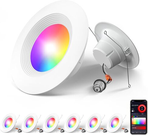 Amico 5/6 inch 5CCT LED Recessed Lighting 20 Pack, Smooth Trim, Dimmable, IC & Damp Rated, 12.5W=100W, 950LM Can Lights, 2700K/3000K/4000K/5000K/6000K Selectable, Retrofit Installation - ETL & FCC in Kuwait
