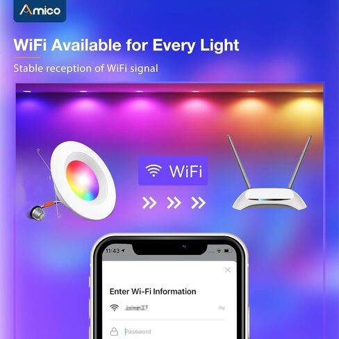 Amico 5/6 inch 5CCT LED Recessed Lighting 20 Pack, Smooth Trim, Dimmable, IC & Damp Rated, 12.5W=100W, 950LM Can Lights, 2700K/3000K/4000K/5000K/6000K Selectable, Retrofit Installation - ETL & FCC in Kuwait