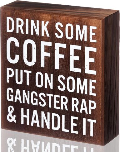 Drink Some Coffee Box Sign Wood Box Sign Funny Coffee Bar Signs Wood Farmhouse Coffee Wall and Tabletop Decoration for Home Housewarming Coffee Bar (Chic Color) in Saudi Arabia