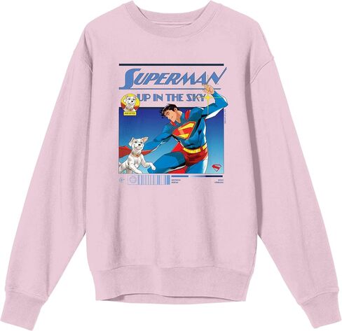 Bioworld Superman 2025 Krypto & Superman Comic Art Adult Cradle Pink Crew Neck Long Sleeve Sweatshirt in Saudi Arabia