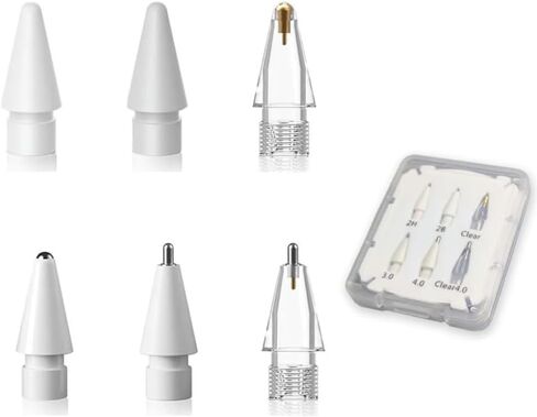 Replacement Pencil Tips for Apple Pencil Pro,Pencil Pro Tips fit for Apple 2nd 1st Gen USB-C,and Logitech Crayon Digital Pencil,Needle Pencil Tips with Case,Noiseless IPad Pro Pencil Sets(4B&2B) White in Saudi Arabia