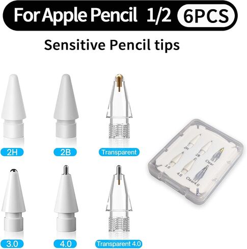 Replacement Pencil Tips for Apple Pencil Pro,Pencil Pro Tips fit for Apple 2nd 1st Gen USB-C,and Logitech Crayon Digital Pencil,Needle Pencil Tips with Case,Noiseless IPad Pro Pencil Sets(4B&2B) White in Saudi Arabia