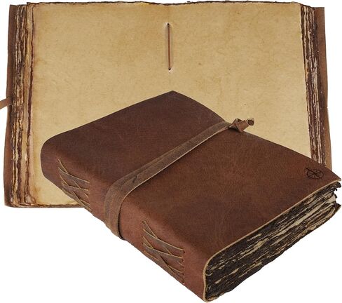 Vintage Leather Journal - 6"x9" - Antique Handmade Leather Bound Journal with Old Fashioned Blank Deckle Edge Paper - Perfect for Writing, Book of Shadows Journal, Drawing, Sketching in Kuwait