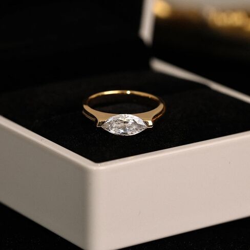 Marquise-Cut Ring for Women, Thick 18K Gold-Plated on 925 Sterling Silver for Long-Lasting Shine – Ideal Gift for Engagement, Anniversary, or Birthday in Saudi Arabia
