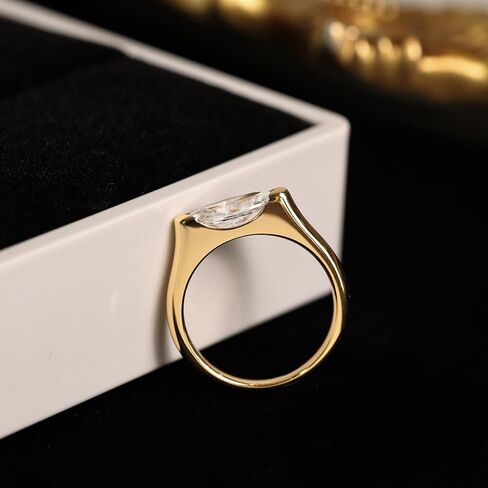 Marquise-Cut Ring for Women, Thick 18K Gold-Plated on 925 Sterling Silver for Long-Lasting Shine – Ideal Gift for Engagement, Anniversary, or Birthday in Saudi Arabia