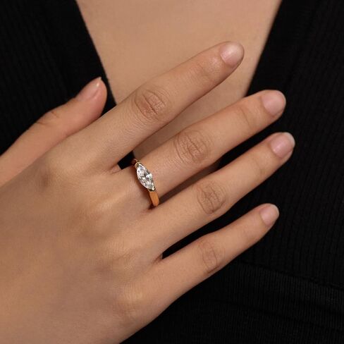 Marquise-Cut Ring for Women, Thick 18K Gold-Plated on 925 Sterling Silver for Long-Lasting Shine – Ideal Gift for Engagement, Anniversary, or Birthday in Saudi Arabia