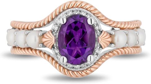 Jewelili Enchanted Disney Fine Jewelry 14K Rose Gold Over Sterling Silver with 1/20 CTTW Diamonds and Amethyst and Fresh Water Pearl Little Mermaid 35th Anniversary Ariel Ring Size 6 in Saudi Arabia