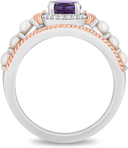 Jewelili Enchanted Disney Fine Jewelry 14K Rose Gold Over Sterling Silver with 1/20 CTTW Diamonds and Amethyst and Fresh Water Pearl Little Mermaid 35th Anniversary Ariel Ring Size 6 in Saudi Arabia