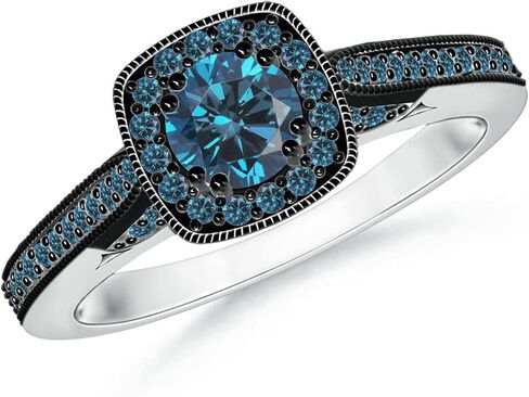 Angara Natural Enhanced Blue Diamond Halo Ring for Women in 14K Solid Gold | Birthday, Engagement, Anniversary, Wedding Jewelry Gift for Women in Saudi Arabia