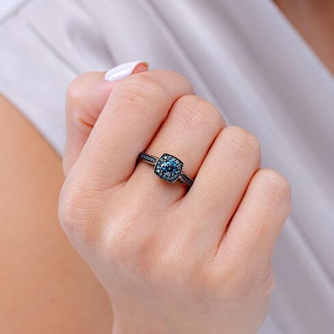 Angara Natural Enhanced Blue Diamond Halo Ring for Women in 14K Solid Gold | Birthday, Engagement, Anniversary, Wedding Jewelry Gift for Women in Saudi Arabia