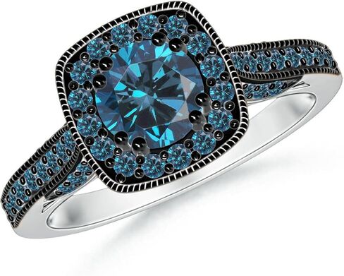 Angara Natural Enhanced Blue Diamond Halo Ring for Women in 14K Solid Gold | Birthday, Engagement, Anniversary, Wedding Jewelry Gift for Women in Saudi Arabia