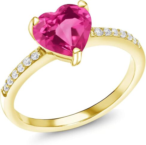 GEM Stone King 18k صفراء الذهب المطلي بالفضة 8 ملم شكل القلب حلقة الأحجار الكريمة الخاتم للنساء | زفاف المشاركة الذكرى السنوية الوعد خاتم القلب للنساء | متوفر في الحجم 5 ، 6 ، 7 ، 8 ، 9 in Saudi Arabia